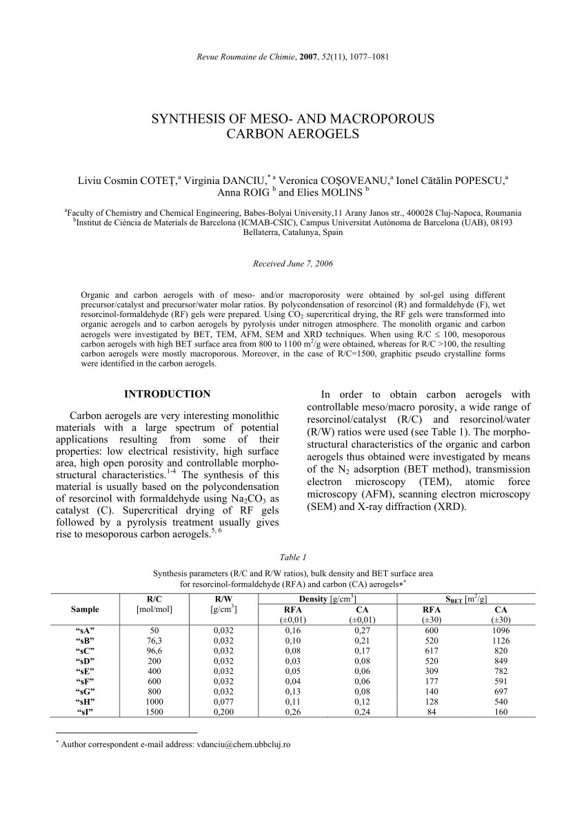 Pdf Synthesis Of Meso And Macroporous Carbon Aerogels