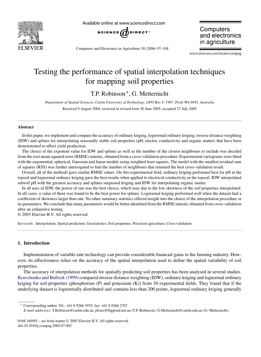 Pdf Testing The Performance Of Spatial Interpolation Techniques For Mapping Soil Properties