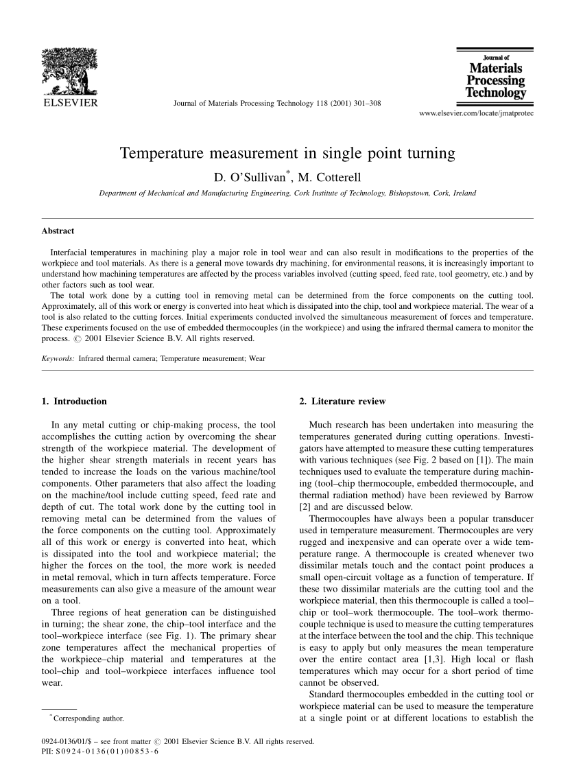 PDF Temperature measurement in single point turning