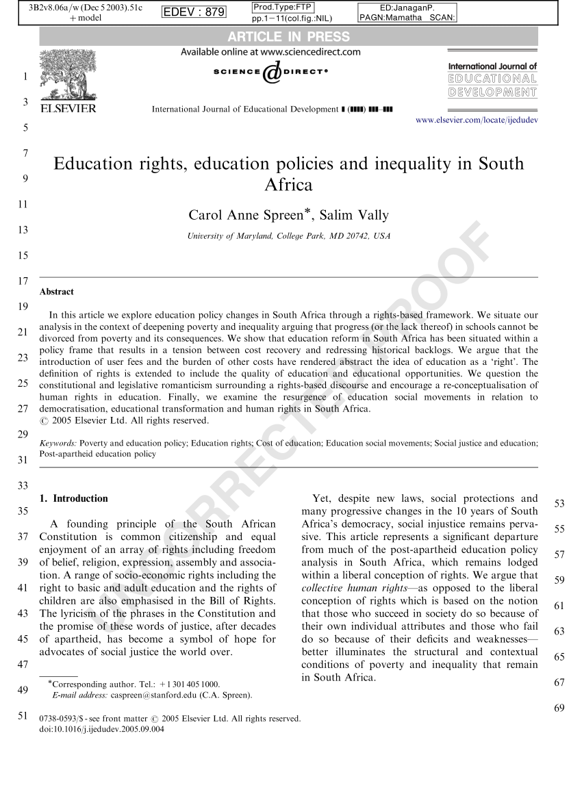 articles on education in south africa