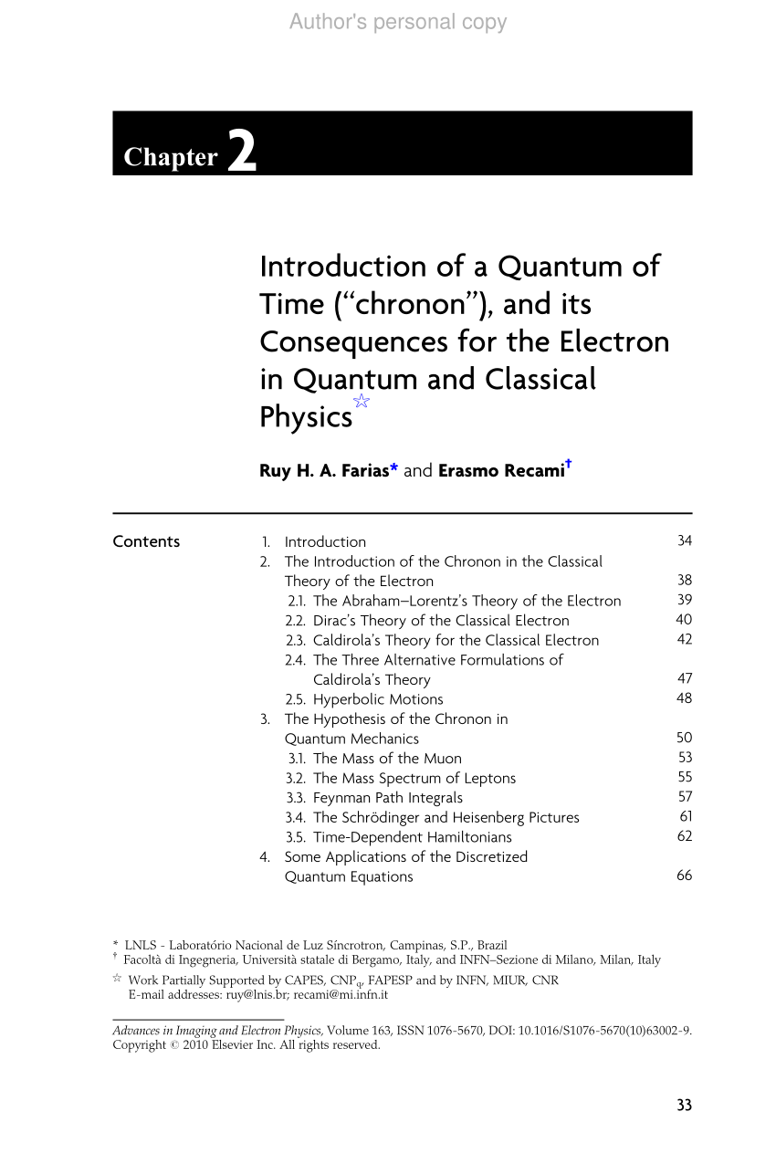 Pdf Introduction Of A Quantum Of Time Chronon And Its Consequences For The Electron In Quantum And Classical Physics Printed Pages