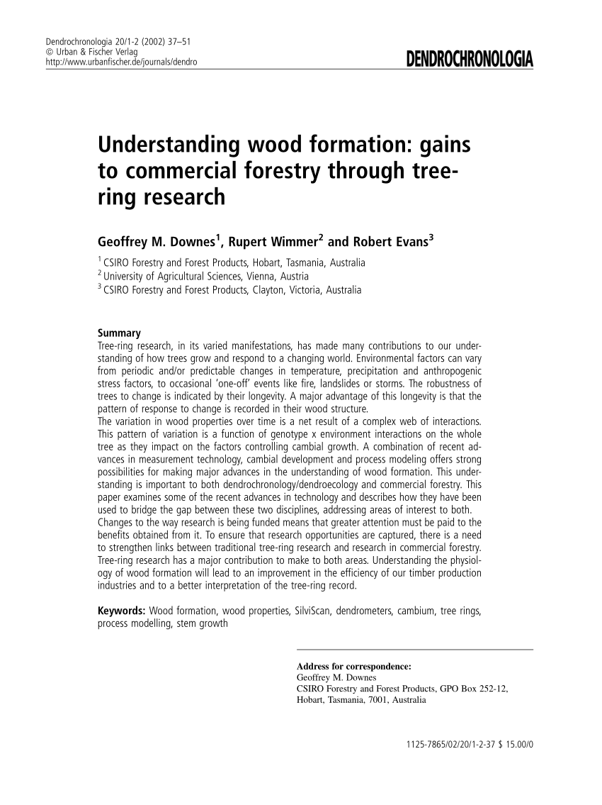 Pdf Understanding Wood Formation Gains To Commercial Forestry Through Tree Ring Research
