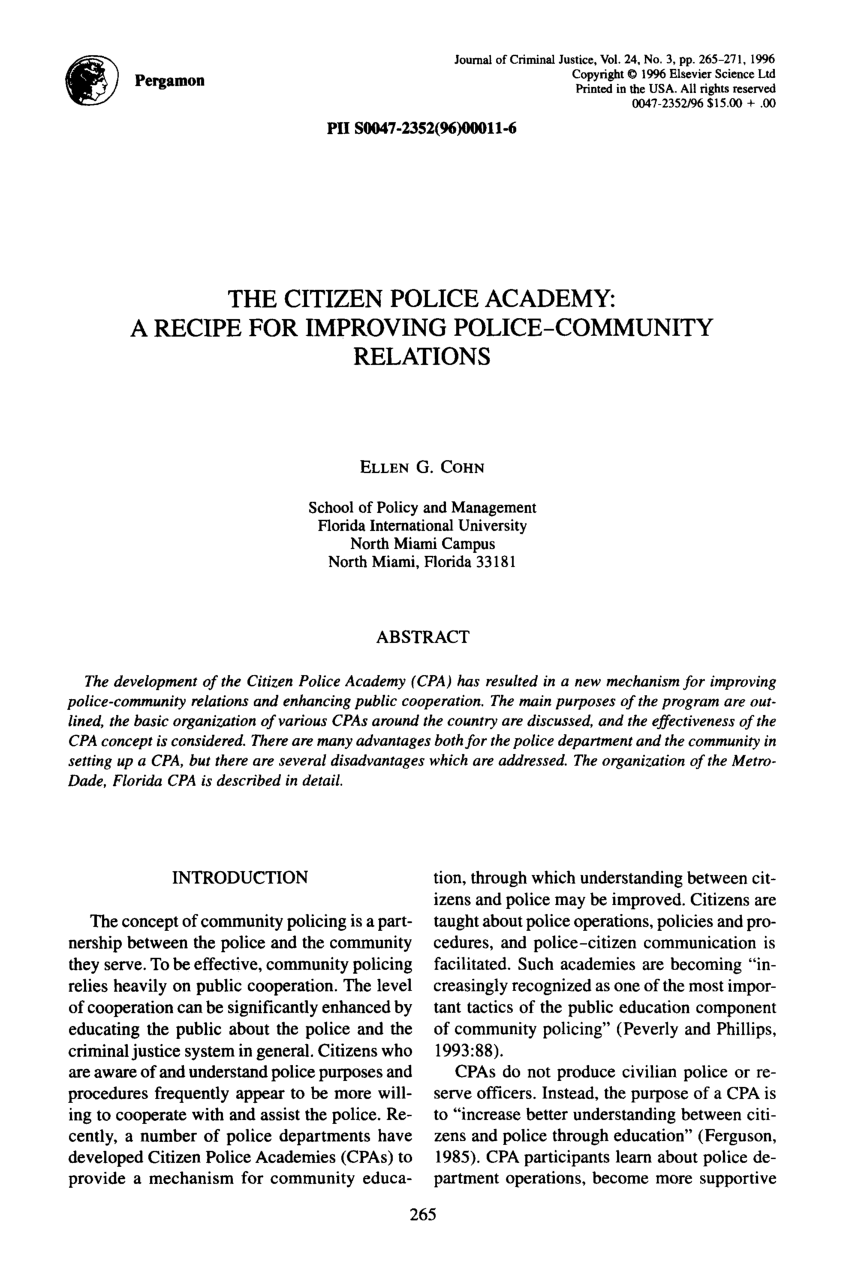 Pdf The Citizen Police Academy A Recipe For Improving Police-community Relations