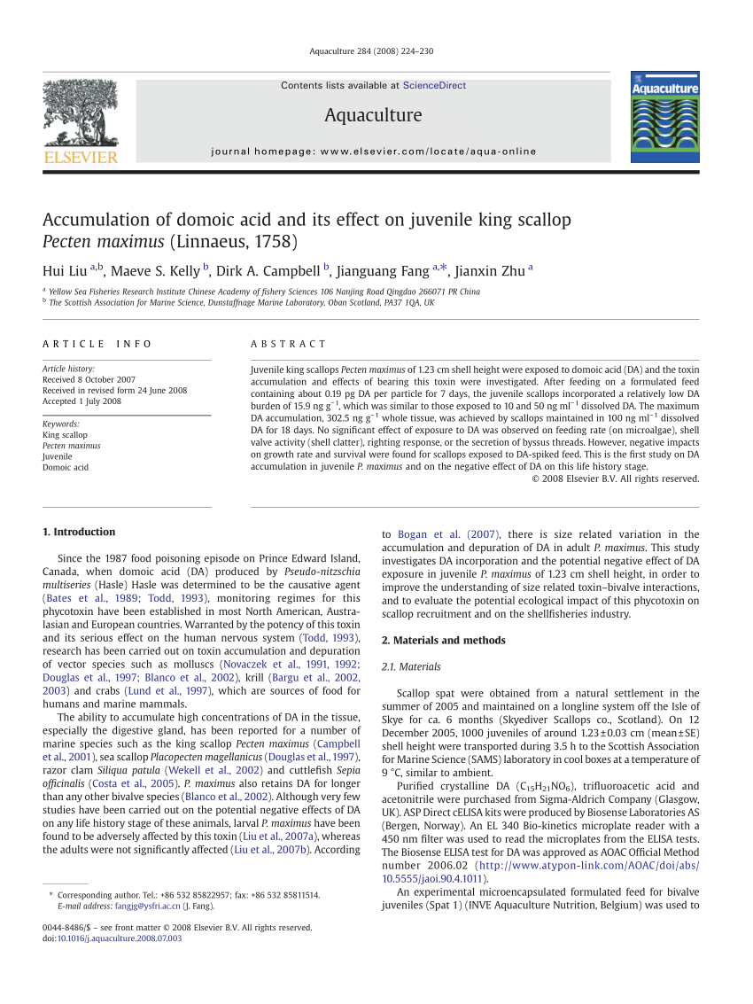 (PDF) Accumulation of domoic acid and its effect on juvenile king