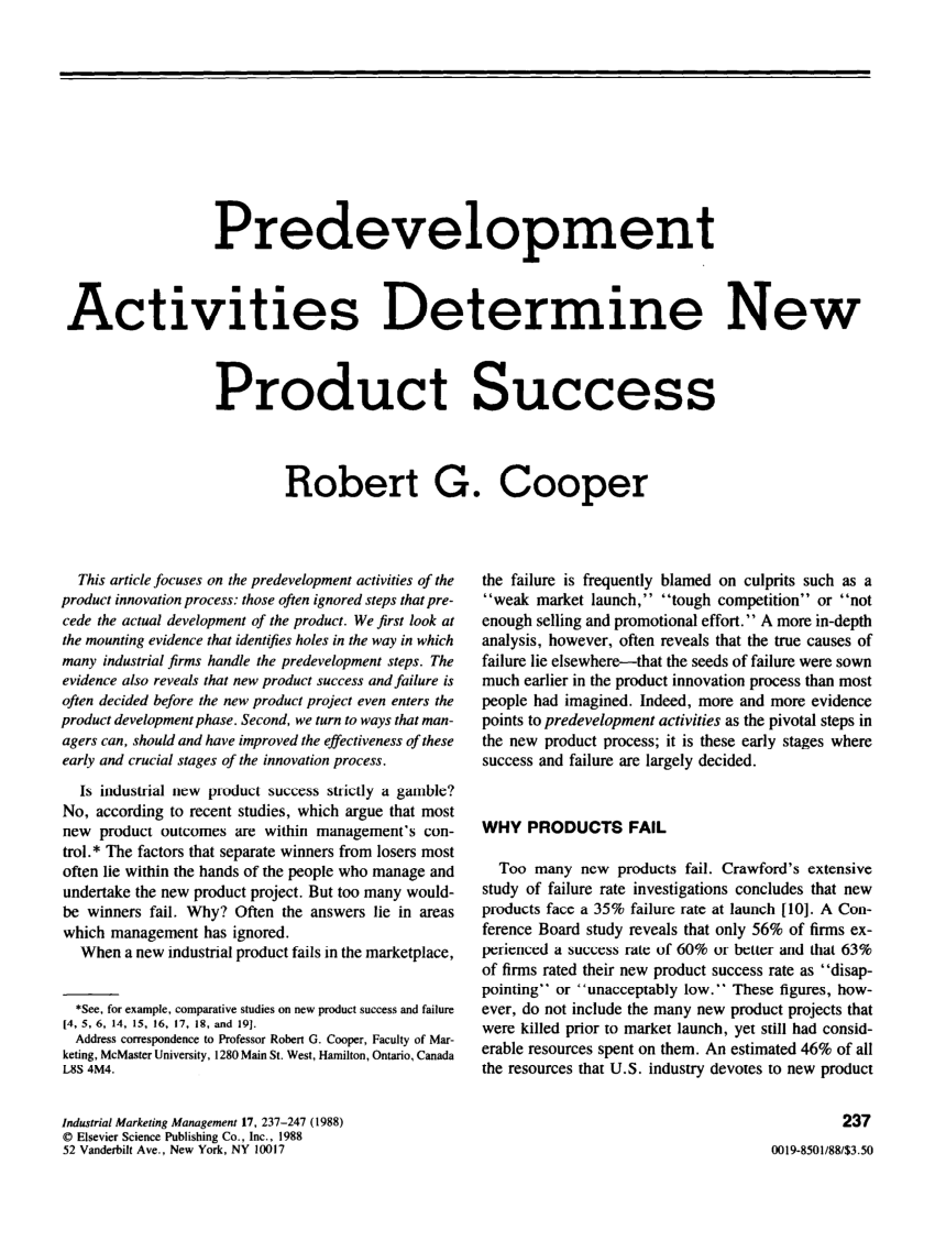 Pdf Predevelopment Activities Determine New Product Success