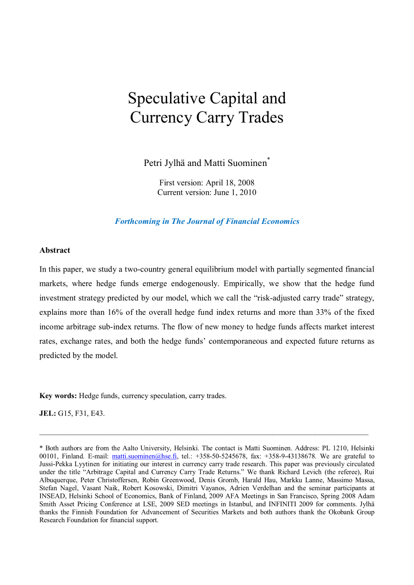 Pdf Speculative Capital And Currency Carry Trade