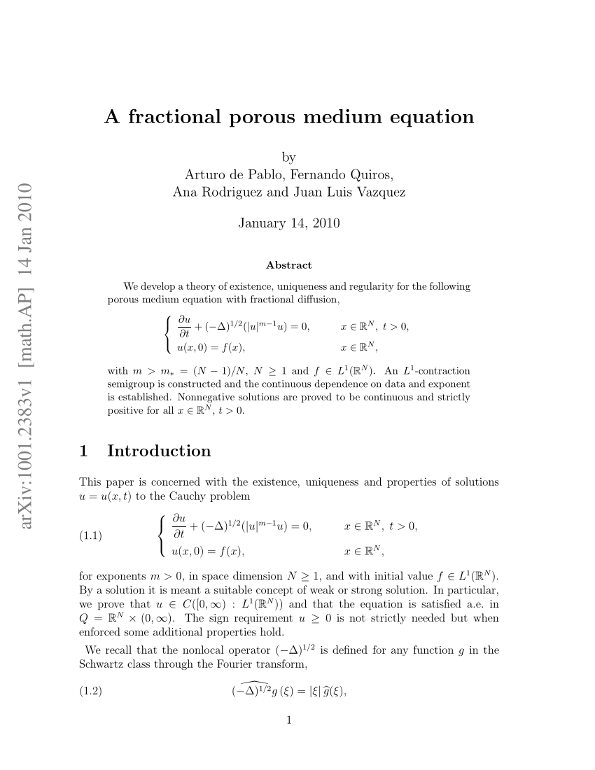 Pdf A Fractional Porous Medium Equation