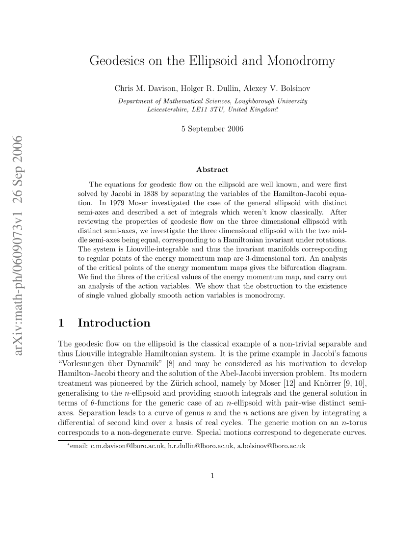 Pdf Geodesics On The Ellipsoid And Monodromy