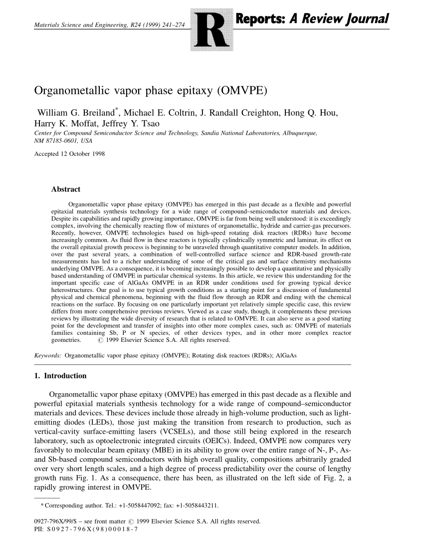 PDF) Organometallic vapor phase epitaxy (OMVPE)