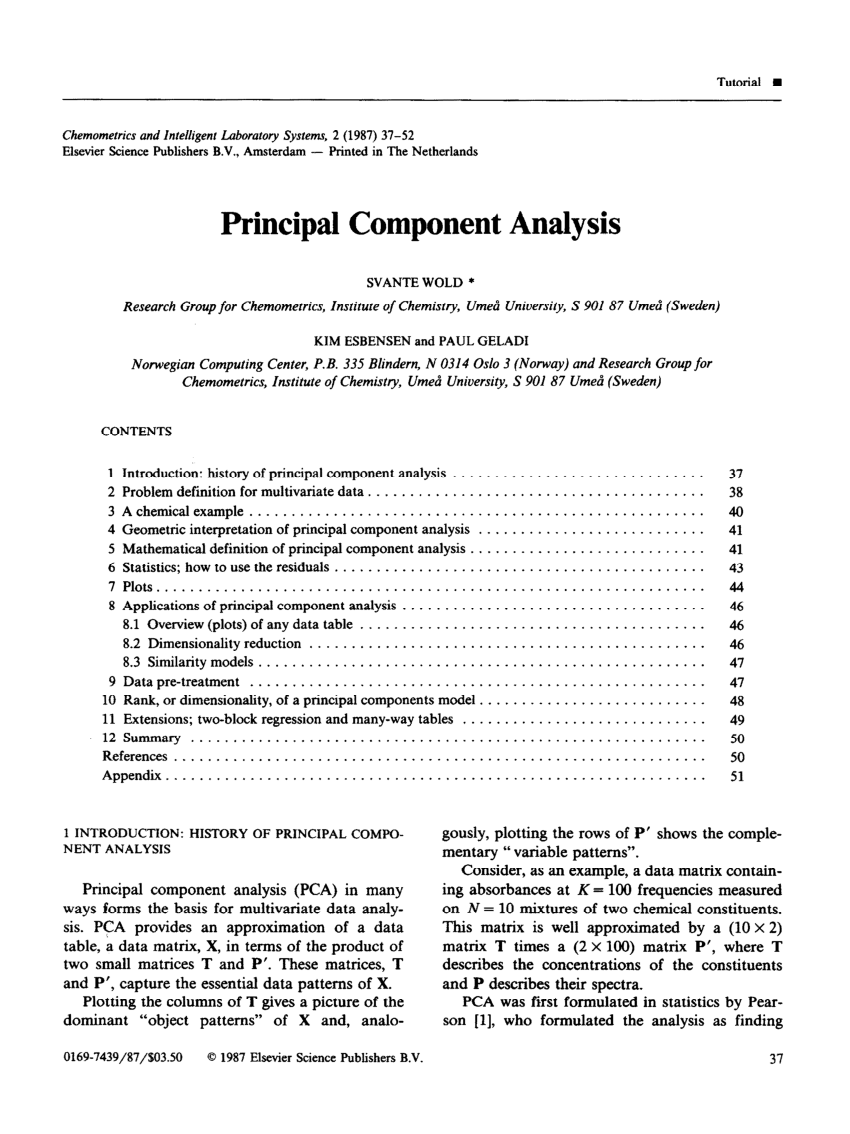 principal component analysis research paper