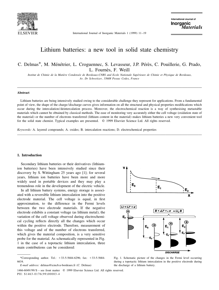 PDF Lithium batteries A new tool in solid state chemistry