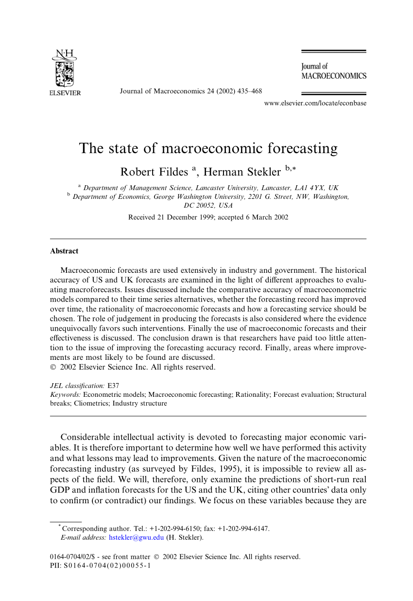 Pdf The State Of Macroeconomic Forecasting