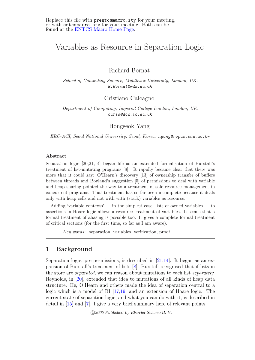 PDF) Variables as Resource in Separation Logic