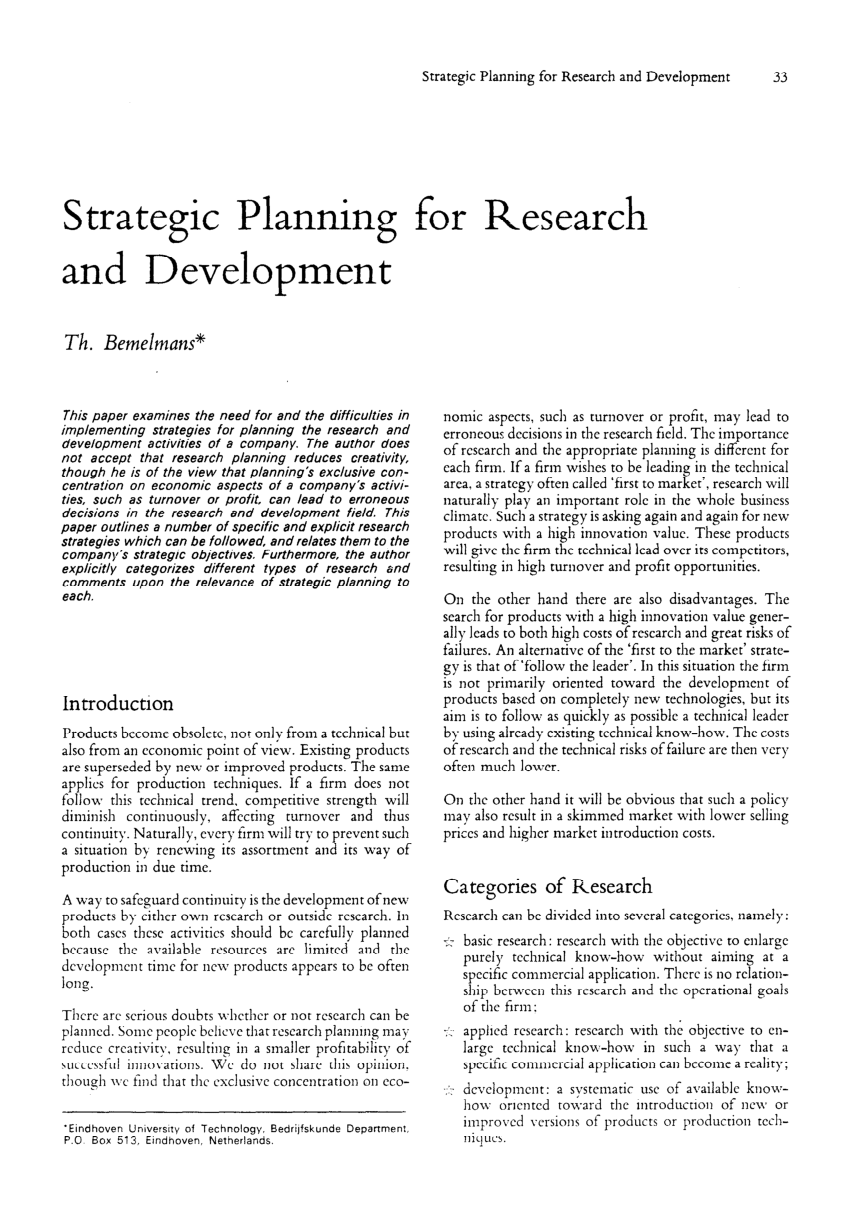strategic planning for research and development
