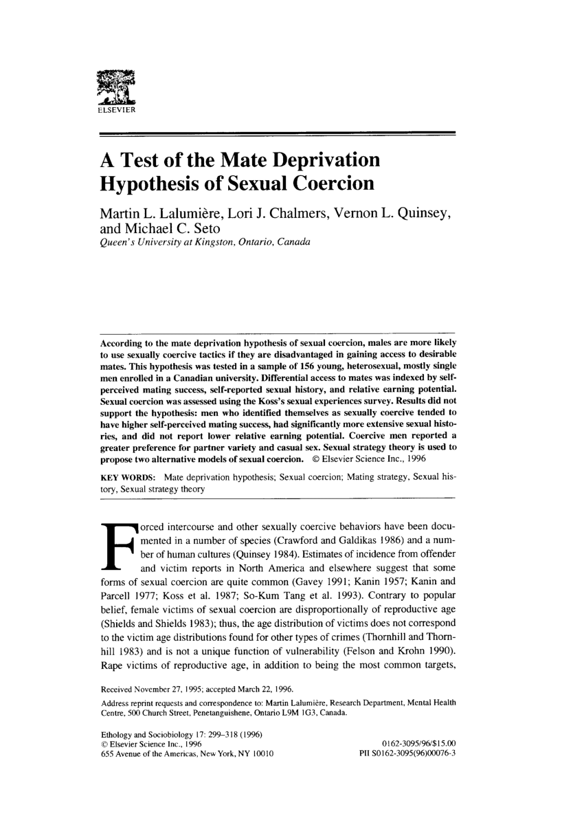 Pdf A Test Of The Mate Deprivation Hypothesis Of Sexual Coercion 6479