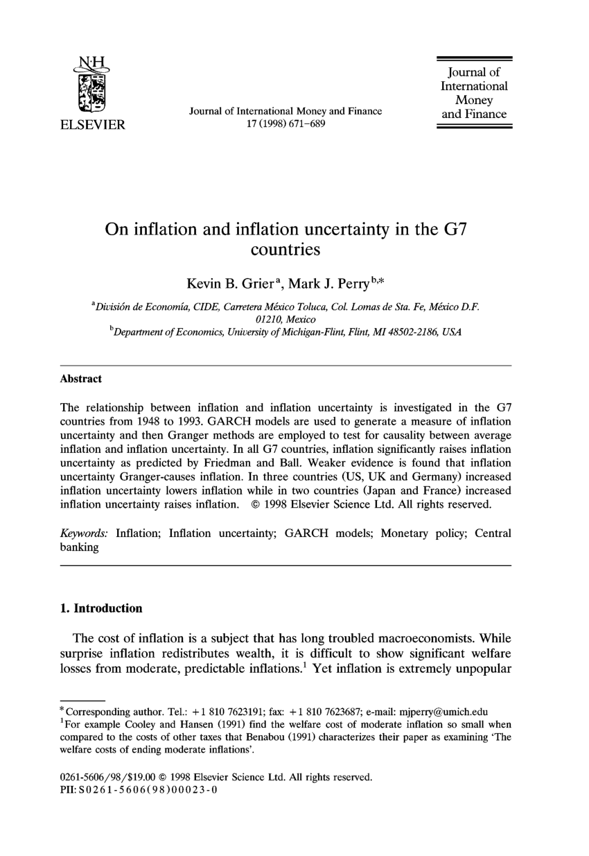 Pdf On Inflation And Inflation Uncertainty In The G 7 Countries