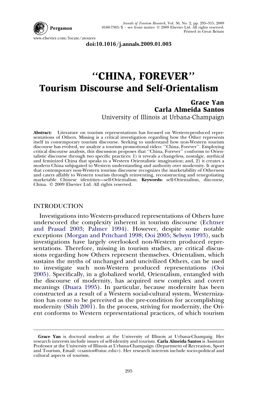 PDF) “CHINA, FOREVER”: Tourism Discourse and Self-Orientalism