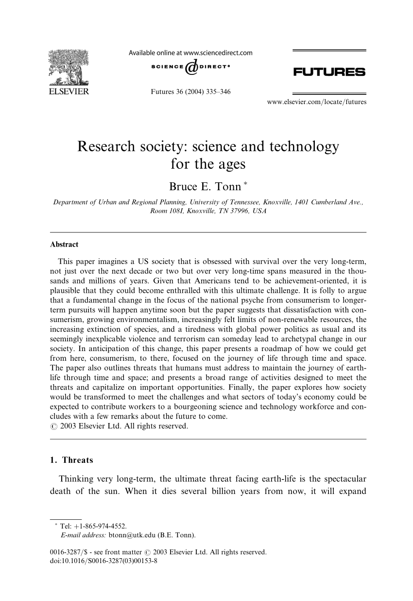 PDF) Research society: Science and technology for the ages