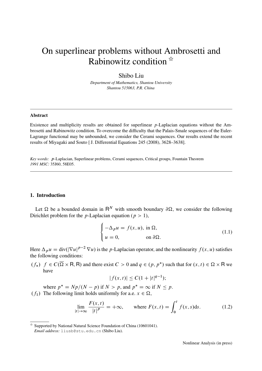 Pdf On Superlinear Problems Without The Ambrosetti And Rabinowitz Condition