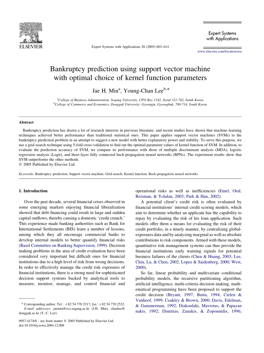 Pdf Bankruptcy Prediction Using Support Vector Machine With Optimal Choice Of Kernel Function Parameters