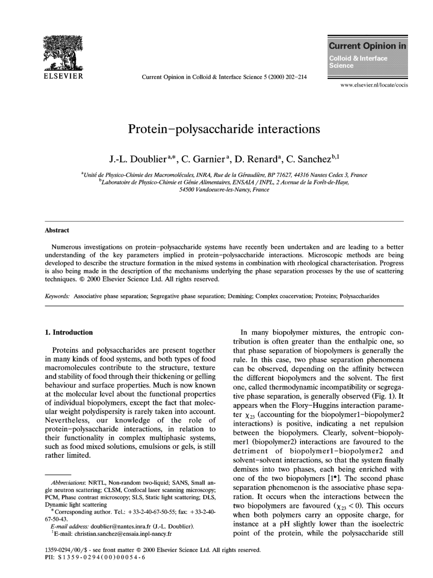 Pdf Protein Polysaccharide Interactions