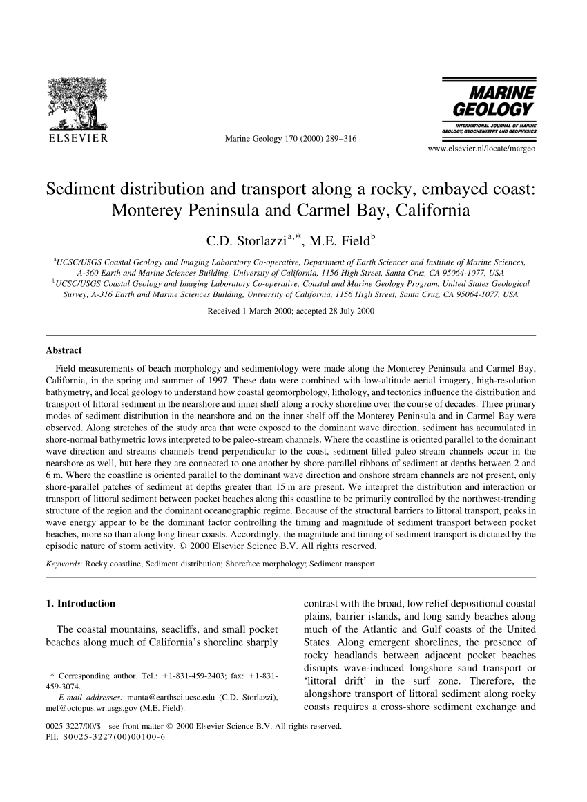 Pdf Sediment Distribution And Transport Along A Rocky Embayed Coast Monterey Peninsula And Carmel Bay California