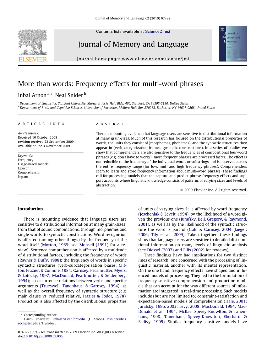 Pdf More Than Words Frequency Effects For Multi Word Phrases