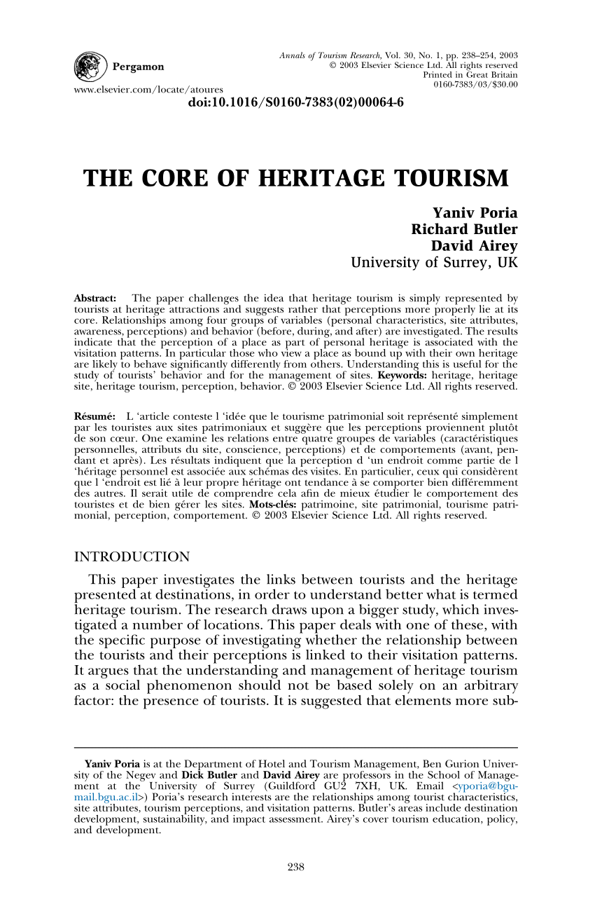 research articles on heritage tourism