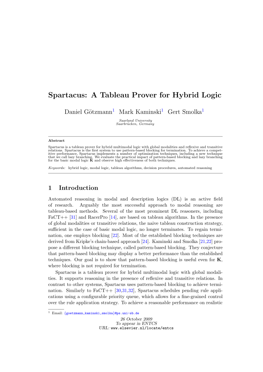 Pdf Spartacus A Tableau Prover For Hybrid Logic