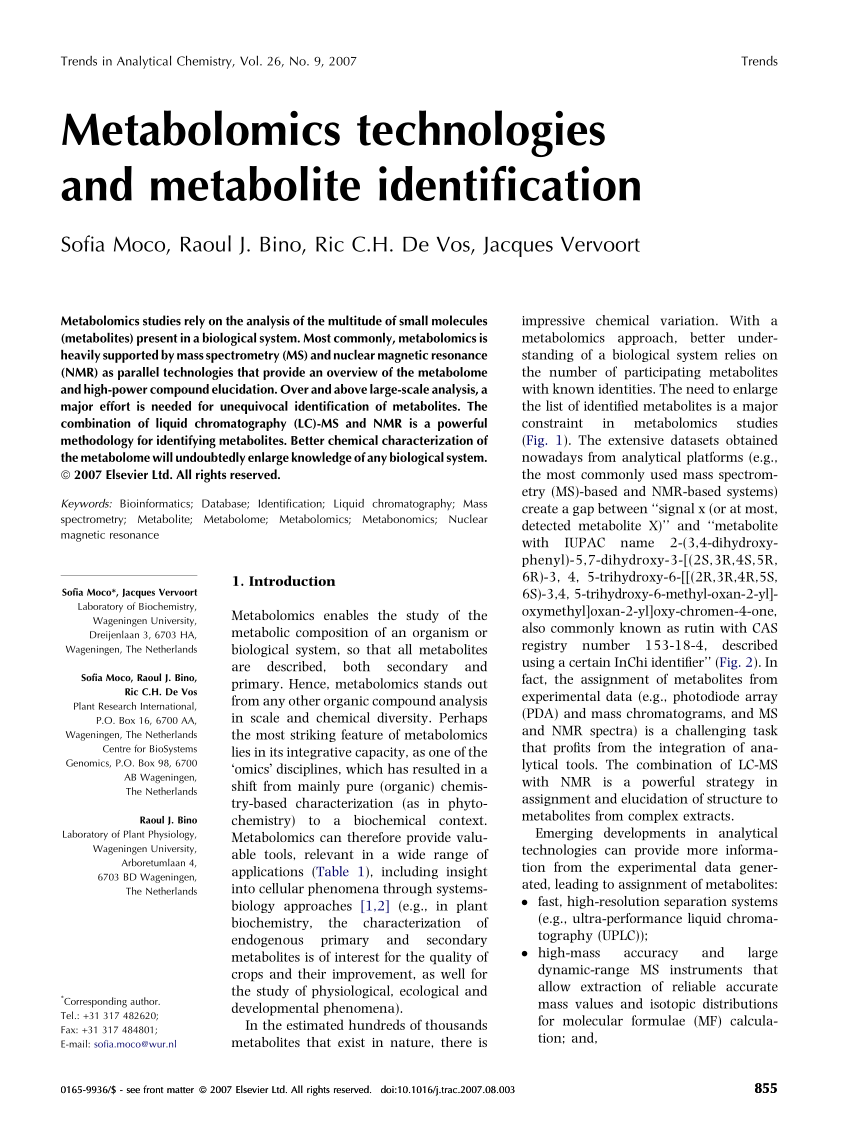 Pdf Metabolomics Technologies And Metabolite Identification