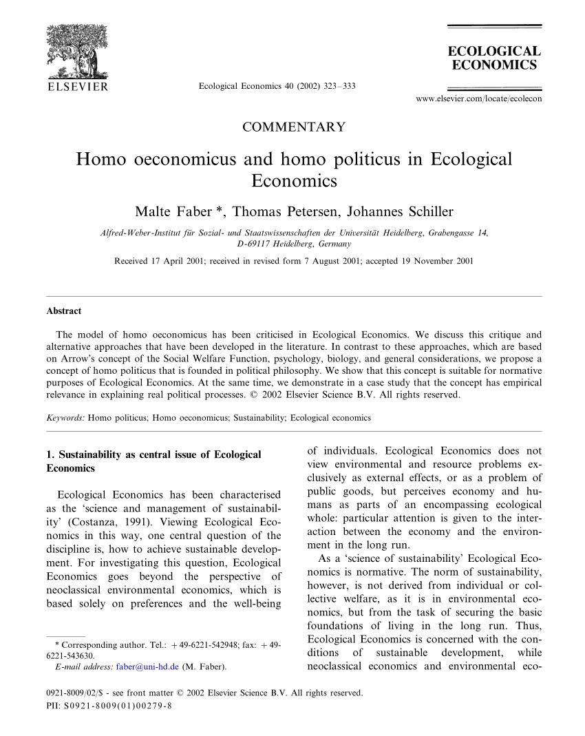 Pdf Homo Oeconomicus And Homo Politicus In Ecological Economics