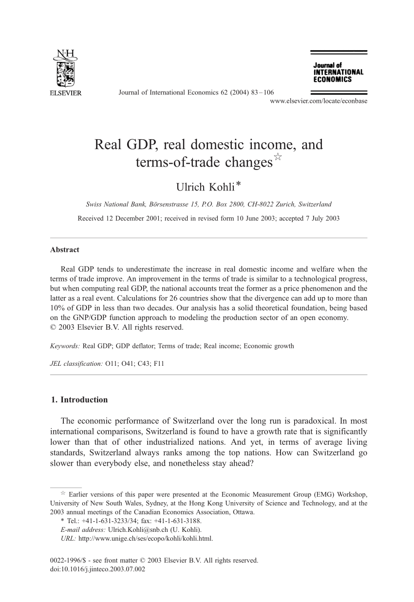 Pdf Real Gdp Real Domestic Income And Terms Of Trade Changes