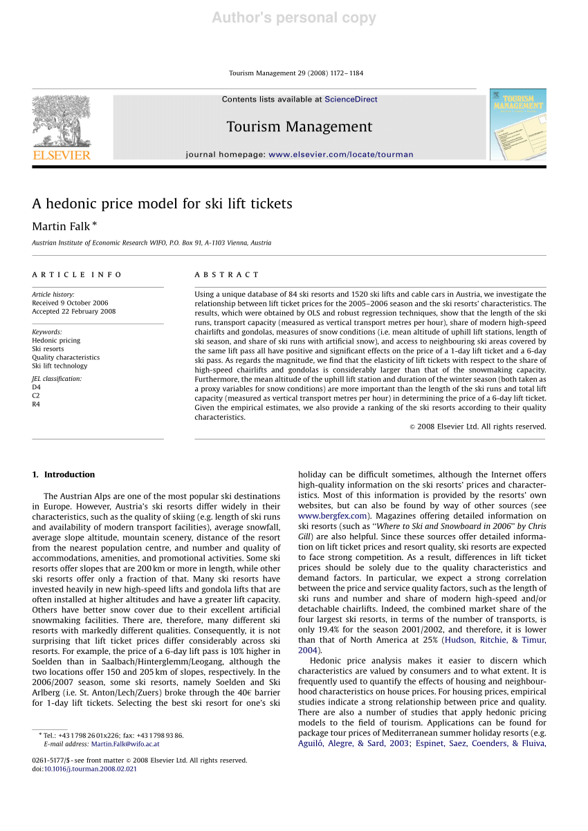 Pdf A Hedonic Price Model For Ski Lift Tickets