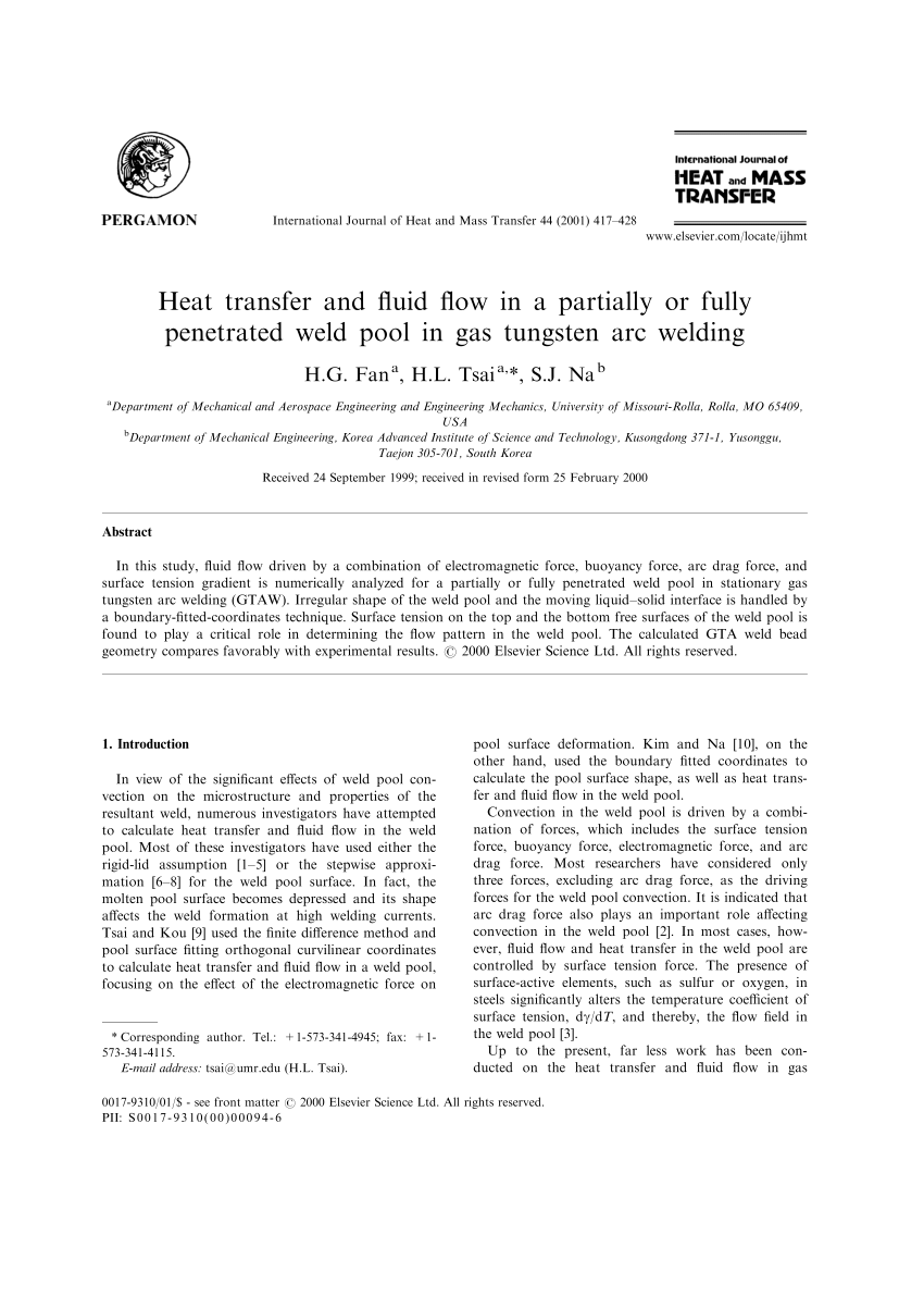 Pdf Heat Transfer And Fluid Flow In A Partially Or Fully Penetrated Weld Pool In Gas Tungsten Arc Welding