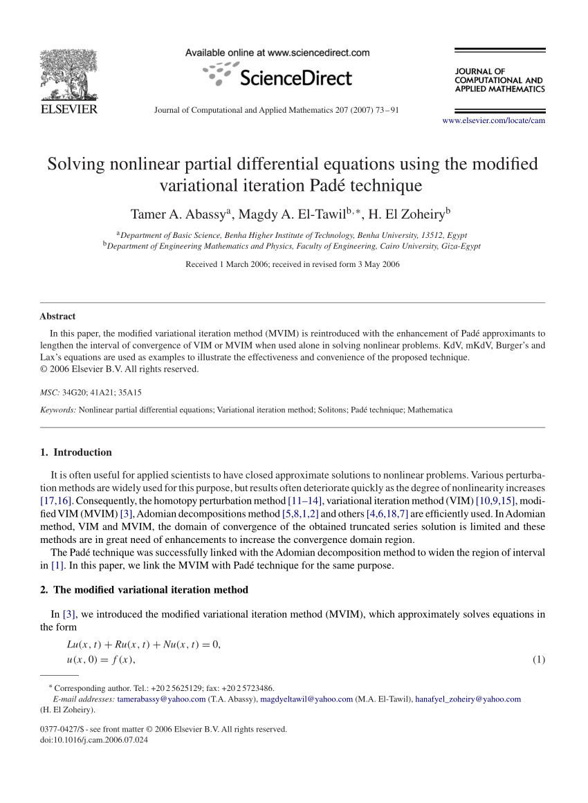 Pdf Solving Nonlinear Partial Differential Equations Using The Modified Variationa Literation Pad Technique