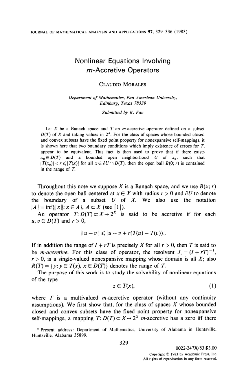 Pdf Nonlinear Equations Involving M Accretive Operators