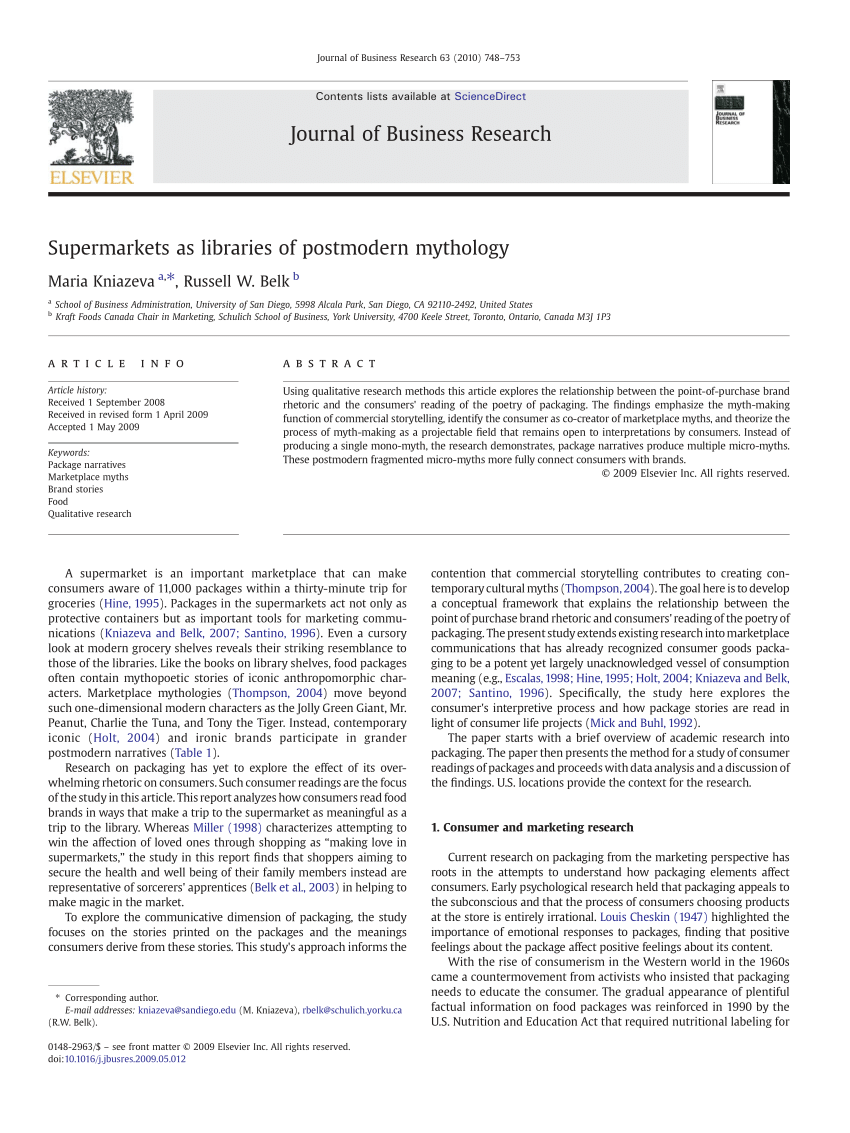 PDF) Supermarkets as libraries of postmodern mythology