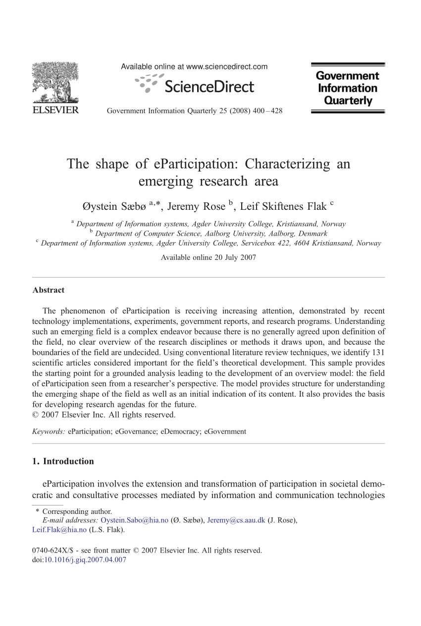 Pdf The Shape Of Eparticipation Characterizing An Emerging Research Area