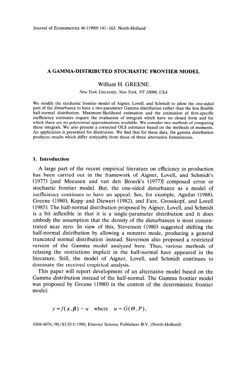 PDF A Gamma Distributed Stochastic Frontier Model