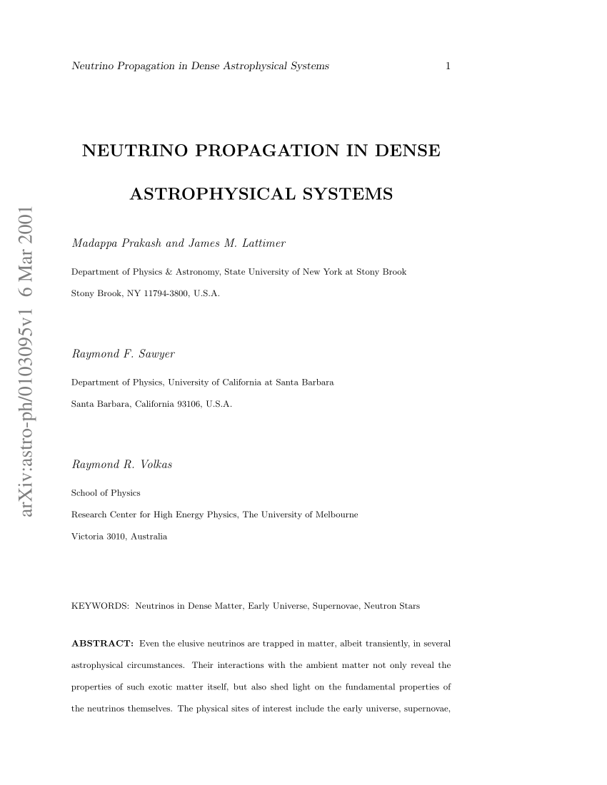 (PDF) Neutrino Propagation in Dense Astrophysical Systems