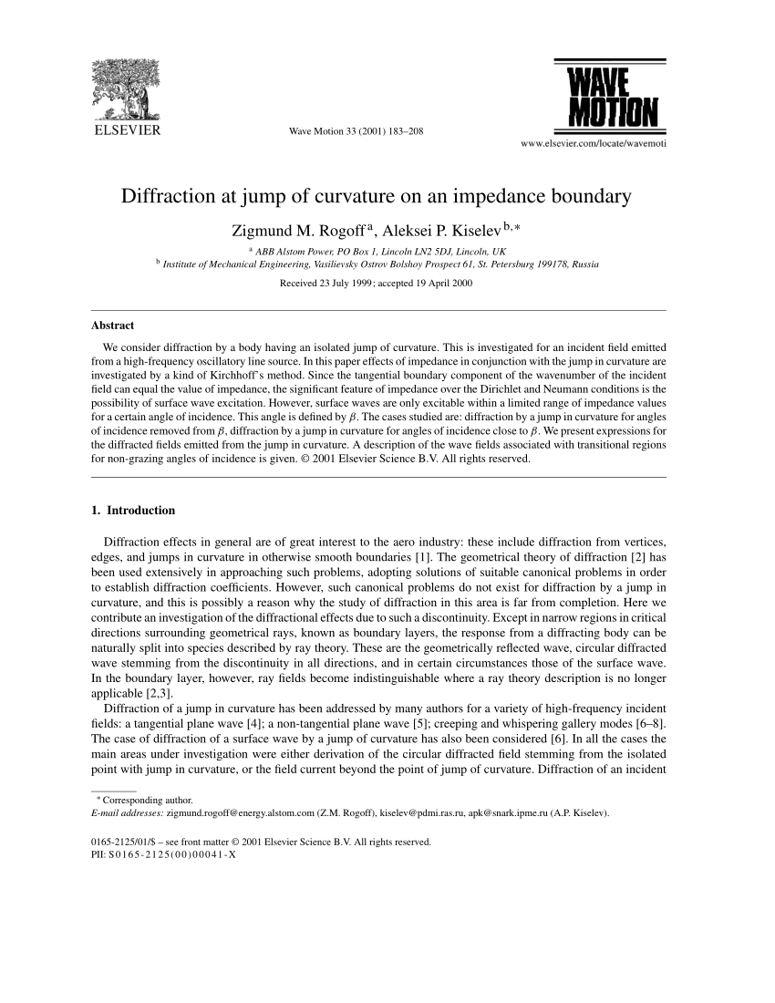 Pdf Diffraction At Jump Of Curvature On An Impedance Boundary