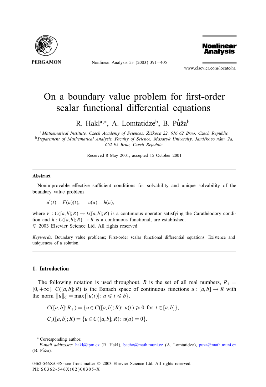 Pdf On A Boundary Value Problem For First Order Scalar Functional Differential Equations