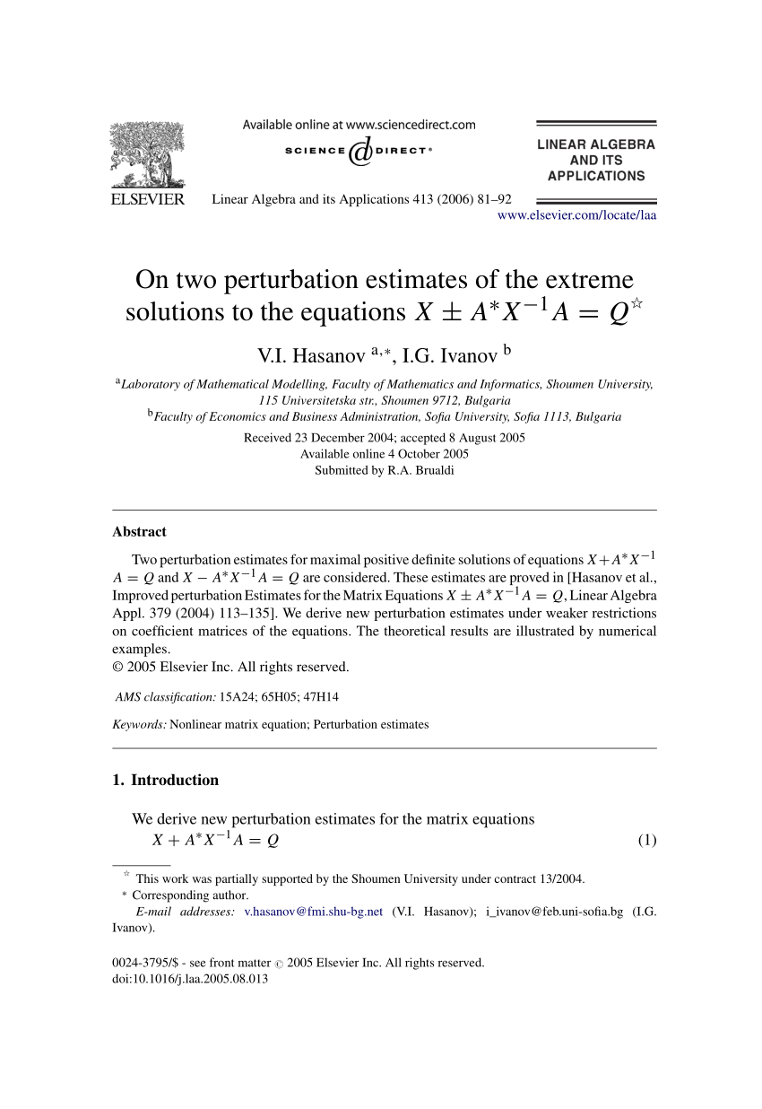 Pdf On Two Perturbation Estimates Of The Extreme Solutions To The Equations X A X 1a Q