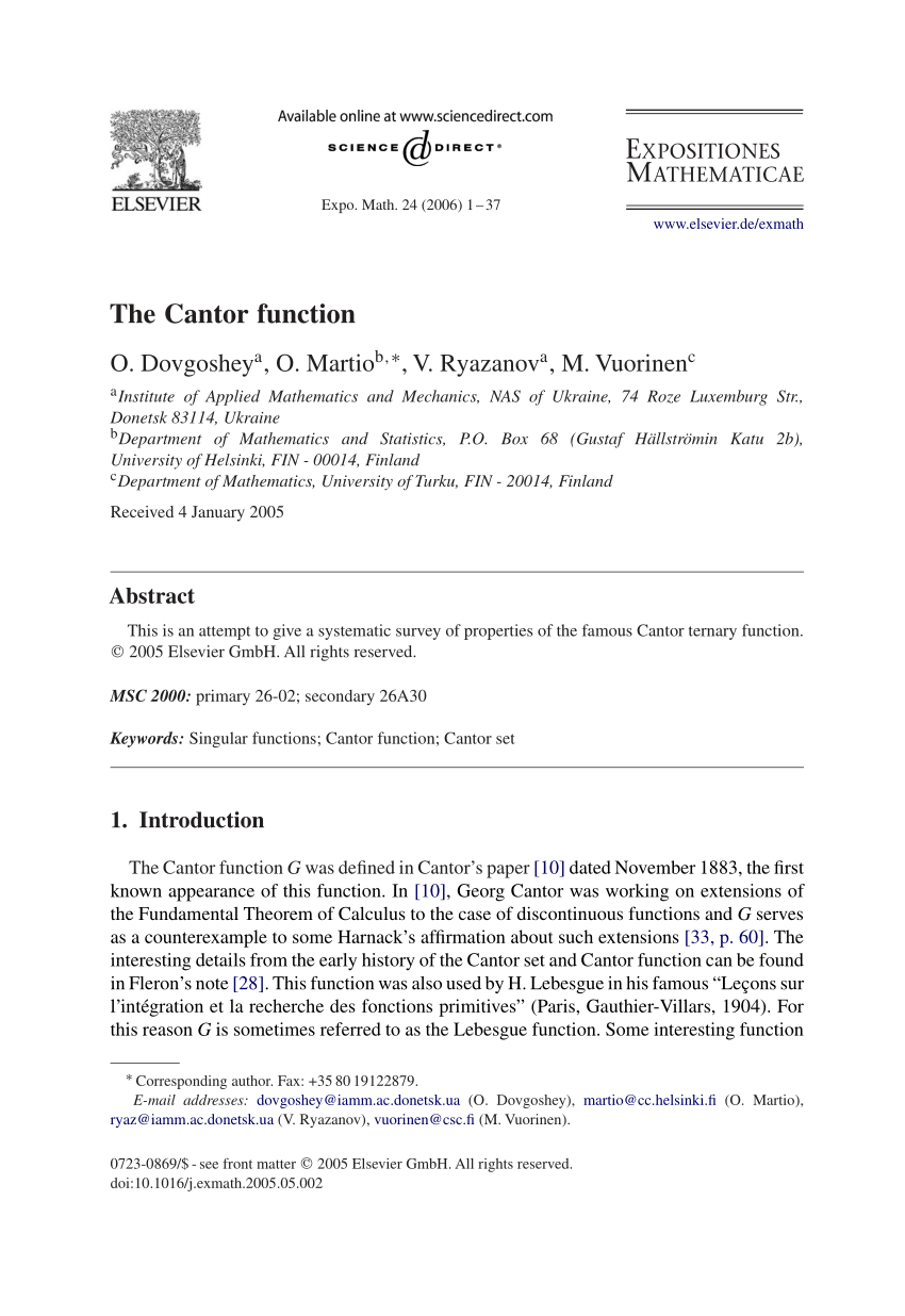 Pdf The Cantor Function