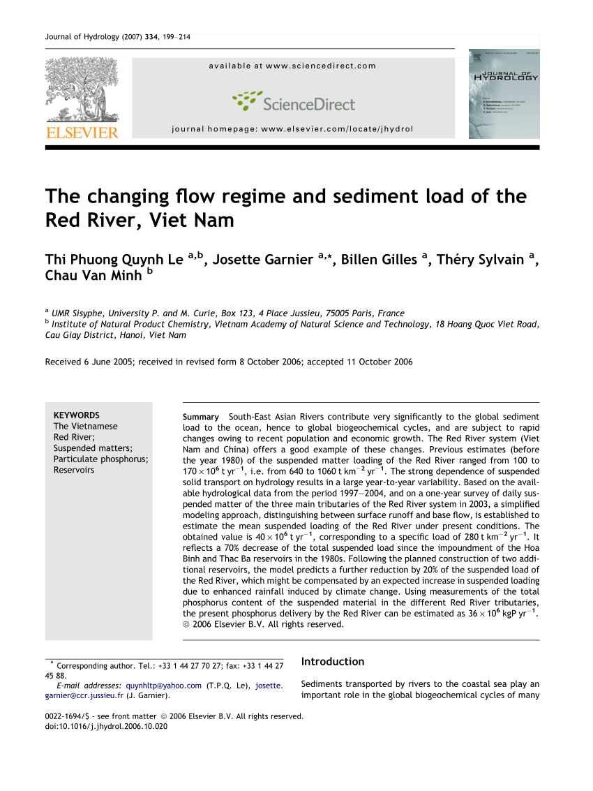 Pdf The Changing Flow Regime And Sediment Load Of The Red River Viet Nam