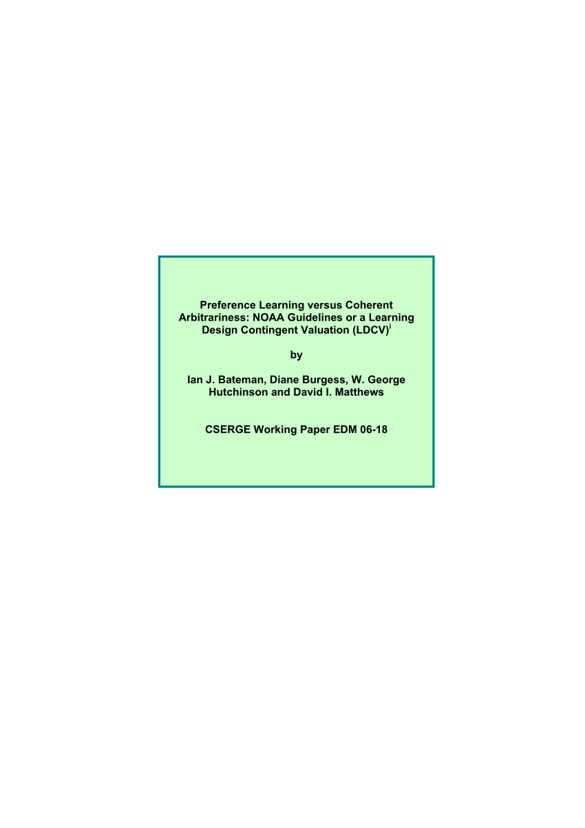PDF) Learning Design Contingent Valuation (LDCV): NOAA Guidelines ...