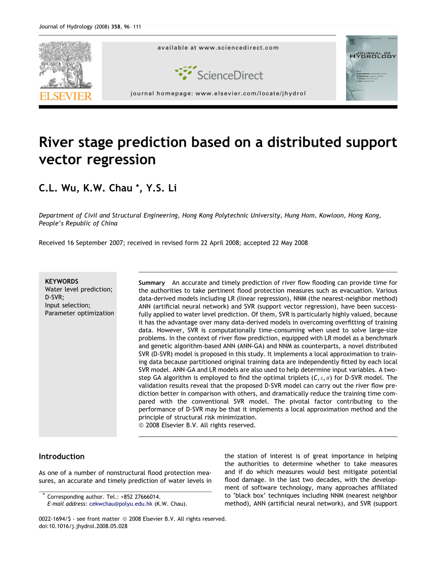 Pdf River Stage Prediction Based On A Distributed Support Vector Regression
