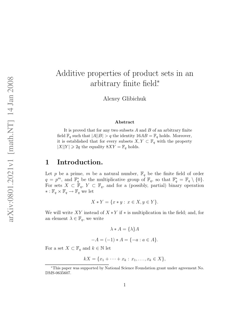 Pdf Additive Properties Of Product Sets In An Arbitrary Finite Field