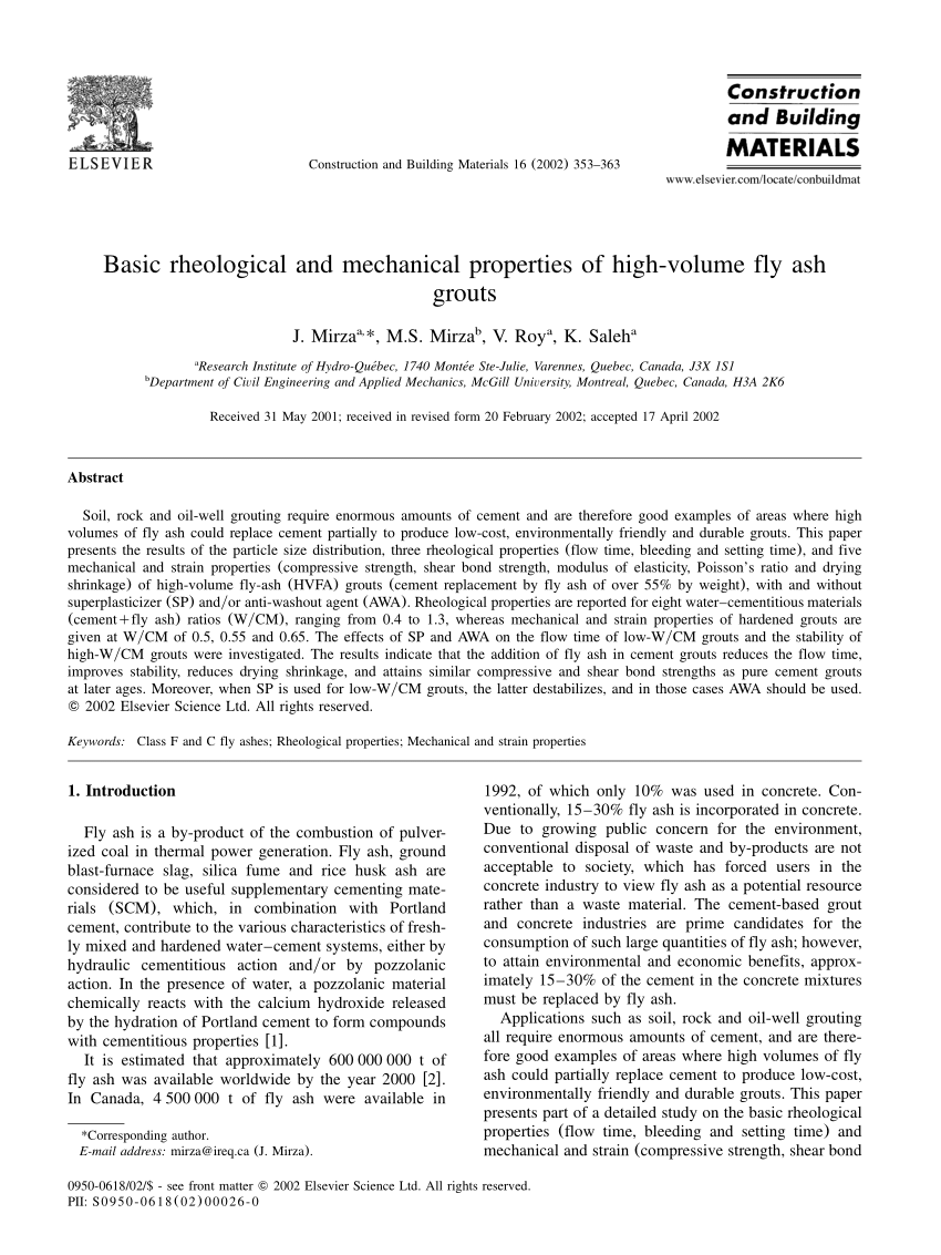 PDF) Basic rheological and mechanical properties of high-volume