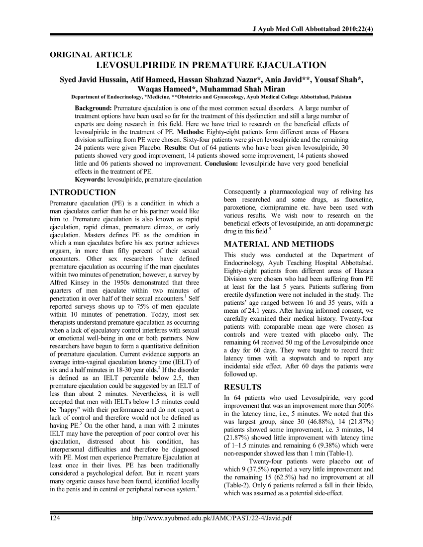 PDF Levosulpiride in premature ejaculation